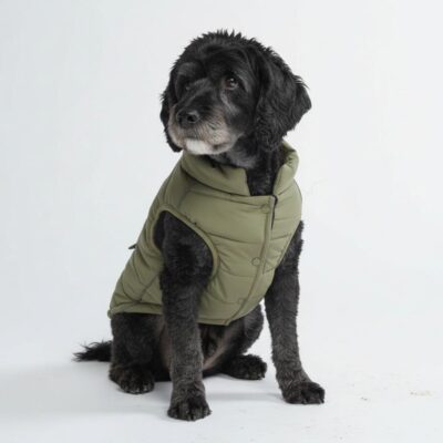 Dog Winter Jacket, Water-Resistant Coat, Warm Reflective Windproof Fleece-Interior, for Medium and Large Dogs - Olive - L