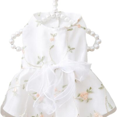 Princess Dog Dresses - Puppy Skirt with Lace & Embroidered Bowknot for Girl, Cat Apparel - Wedding, Birthday Party