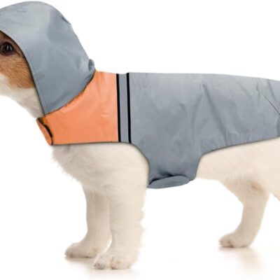 Dog Raincoat with Reflective Strip, Ultra Light Breathable Waterproof Dog Rain Jacket, Adjustable Waterproof Dog Raincoat with Hood, Suitable for Small, Medium, and Large Dogs (Grey, S)