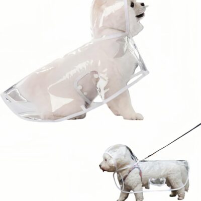 Clear Dog Rain Poncho for Small Medium Dogs,Heavy Waterproof Raincoat with Hidden Leash Hole&Adjustable Snaps,Pet Hooded Cape for Bichon Poodle (4-8lbs) (Transparent, Medium)