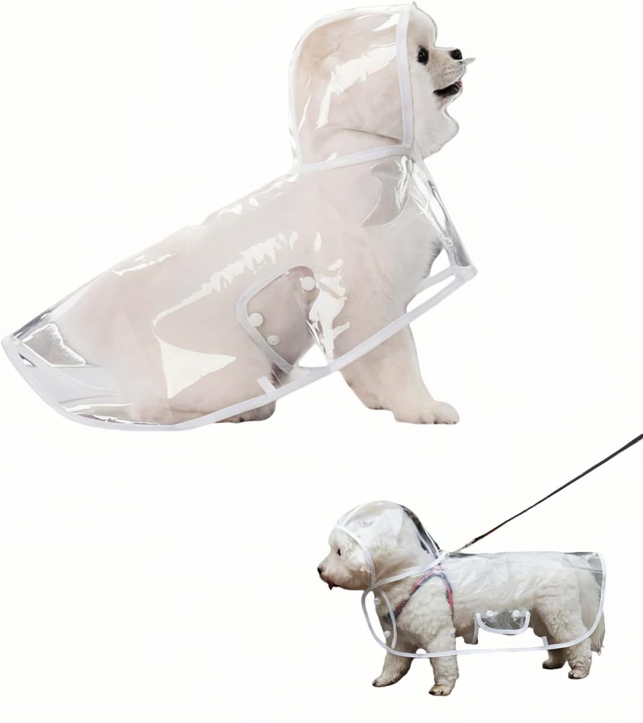 Clear Dog Rain Poncho for Small Medium Dogs,Heavy Waterproof Raincoat with Hidden Leash Hole&Adjustable Snaps,Pet Hooded Cape for Bichon Poodle (4-8lbs) (Transparent, Medium)