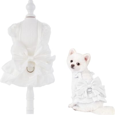 Dog Princess Costume Dog Wedding Dress Cute Cat Skirt Sleeveless Puppy Girl Clothes for Small Pet Puppy Cats with D-Ring (White, Small)