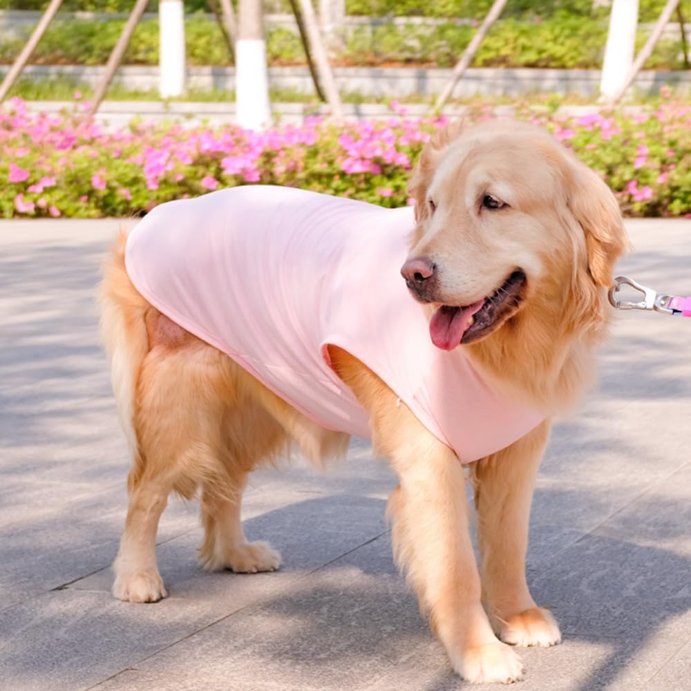 Pink XL Dog Shirt for Girl Boy Solid Cotton Dog T-Shirt Summer Basic Tank Top Breathbal Sleeveless Doggy Vest Cooling Pet Clothes for Large Breed 85-110 LB (Pink1, 8XL) - Image 2