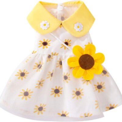 Dog Dress Soft Breathable Puppy Dresses Elegant Princess Lace Floral Pet Dress with Sunflower for Small Dog