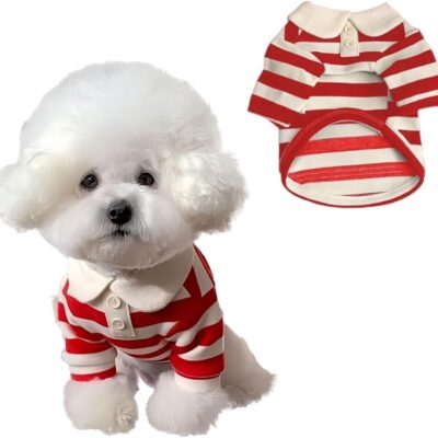 Dog Clothes, Designer Boy Polo Shirt for Small Medium Dogs, Soft Puppy Outfit, Breathable Male Yorkie Chihuahua Shih Tzu Poodle Kitten Cat T-Shirt, Birthday Gifts - Red, XS, Fit 1-3lbs