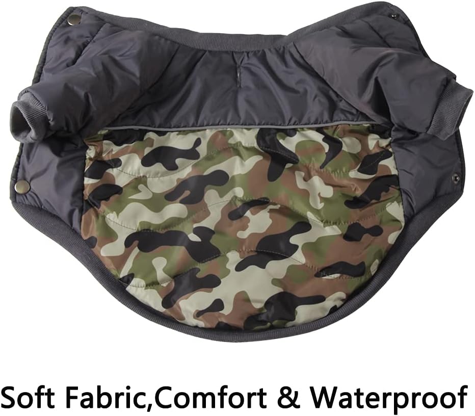Fleece Lining Warm Dog Coats for Small Dogs Waterproof Puppy Jacket with Front Legs for Winter Green Camo XS - Image 2