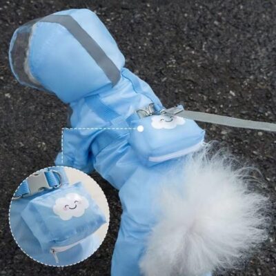 Dog Raincoat with Boots,Waterproof Dog Raincoats with Hood for Small Medium Large Dogs,Raincoat with Reflective Strap, Lightweight Rain Jacket with Leash Hole (Blue Cloud, X-Large)