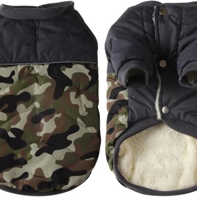 Fleece Lining Warm Dog Coats for Small Dogs Waterproof Puppy Jacket with Front Legs for Winter Green Camo XS