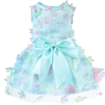Dog Dress Puppy Print Princess Dog Dress Cute Party Wear (Light Blue, M)