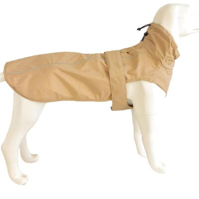 Waterproof Dog Raincoat with Reflective Strip, Adjustable Breathable Rain Coat Jacket with Leash Hole for Dogs (Khaki, Medium)