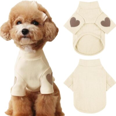 Dog Sweatshirt for Small Medium Dogs Warm Pet T Shirt Dog Clothes with Heart Print Cat Puppy Outfit Doggie Sweatshirts for Teddy,Chihuahua Schnauzer (Beige, X-Large)