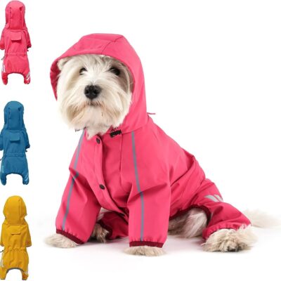 Dog Raincoat, Waterproof Dog Rain Jacket with Hood, Rain Coat with Leash Hole, Reflective Strap for Small Medium Dogs, Outdoor Adventures/Walking Lightweight Puppy(Pink,S)