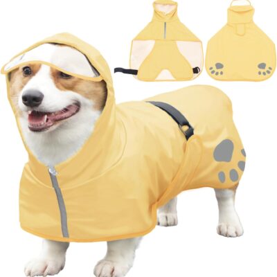 Dog Raincoat Hooded Slicker Poncho - Reflective Lightweight Pet Rain Jacket Coat,Dog Waterproof Raincoat with Adjustable Belly Strap for Small,Medium, Large Dogs