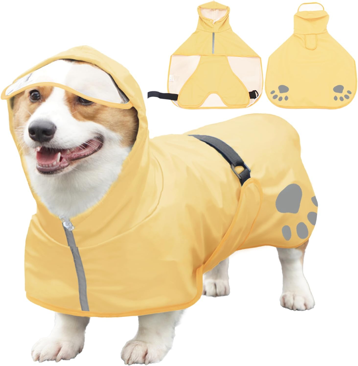 Dog Raincoat Hooded Slicker Poncho - Reflective Lightweight Pet Rain Jacket Coat,Dog Waterproof Raincoat with Adjustable Belly Strap for Small,Medium, Large Dogs