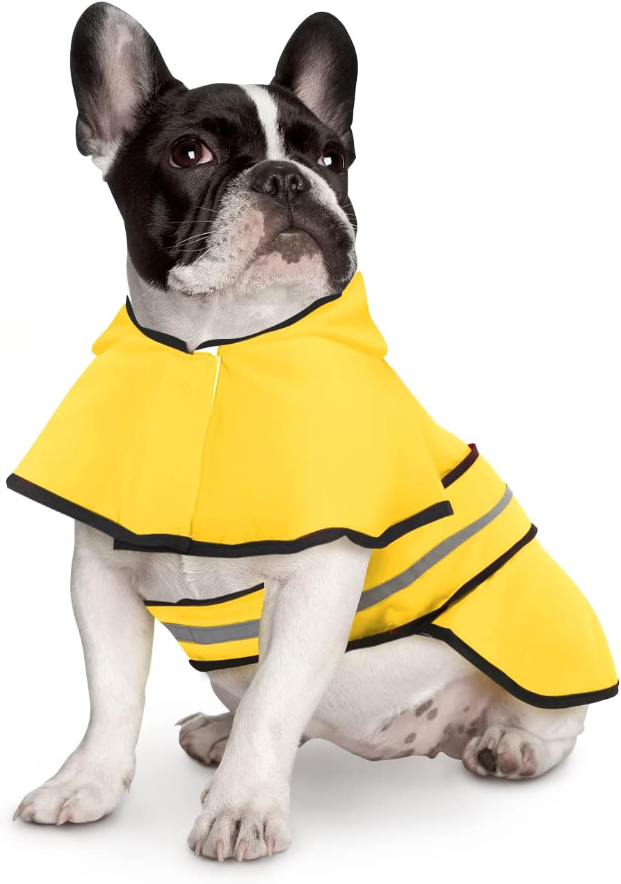 Dog Raincoat Jacket Reflective Adjustable Hooded Pet Poncho Rain Coat with Leash Hole for Small to X-Large Dogs Yellow - M - Image 2
