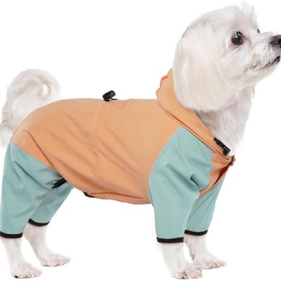 Dog Raincoat for Small Dogs, 4 Legs Dog Rain Jacket, Pet Waterproof Rainproof Jacket with Leash Hole Reflective Pet Poncho for Small Dogs Boy Girl, Orange M