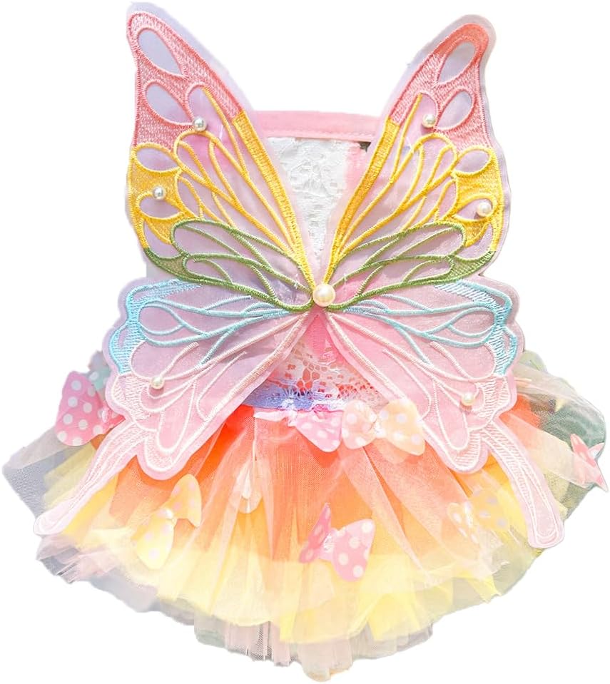 Dog Princess Dress,Summer Thin Cat Rainbow Butterfly Pettiskirt Cute Pet Clothes Chihuahua Teddy Dress Pet Supplies (S)