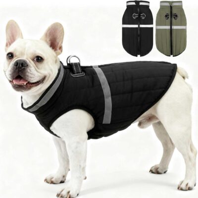 Dog Winter Coat Jacket, Thick Warm Waterproof Reflective Puppy Snowsuit with Harness Buit in, Pet Fleece Vest Soft Turtleneck with Zipper Cold Weather for Small Medium Dogs - Black, L