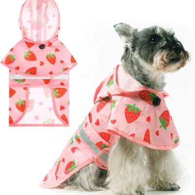 Dog Raincoat Hooded Slicker Poncho with Leash Hole, Dog Raincoat for Small Medium Dogs, Waterproof Pet Rain Jacket with Reflective Strip, Adjustable Breathable Puppy Rainwear