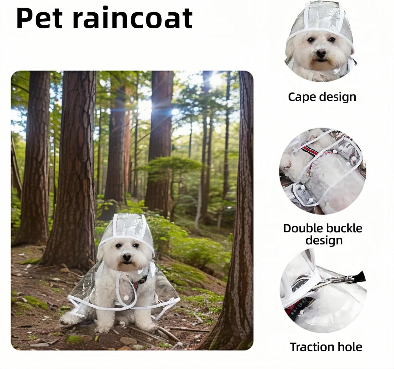 Clear Dog Rain Poncho for Small Medium Dogs,Heavy Waterproof Raincoat with Hidden Leash Hole&Adjustable Snaps,Pet Hooded Cape for Bichon Poodle (4-8lbs) (Transparent, Medium) - Image 2