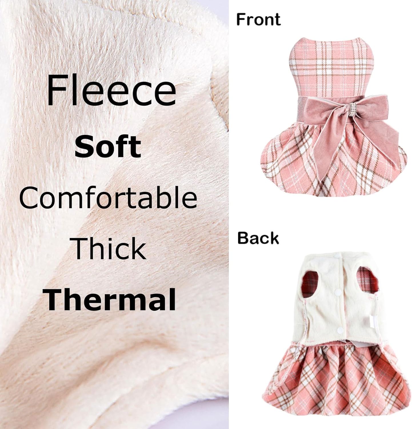 Dog Sweater Dresses for Small Dogs Girl Boy, Winter Spring Pink Dog Princess Plaid Dress, Pet Clothes Holiday Festival Puppy Outfits Apparel Wedding Birthday Dress, XXS, Pink Plaid, 1-3lb - Image 2