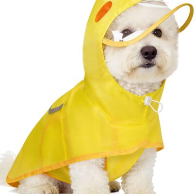 Dog Raincoat,Adjustable Waterproof Cloak Pet Hooded Raincoat Jacket,Cute Yellow Duck Poncho for Pet,M