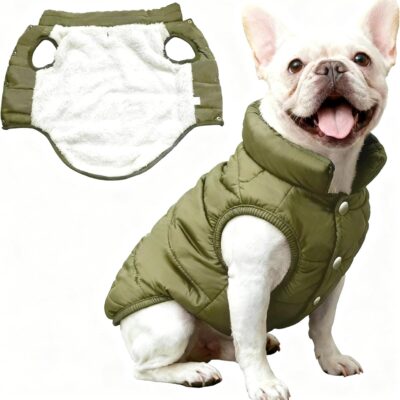 Dog Jacket Waterproof Fleece Dogs Vest Medium Dog Coats for Winter Cold Weather Warm Dogs Puffer Jacket Puppy Coat Green Pet Jackets Cat Coats M