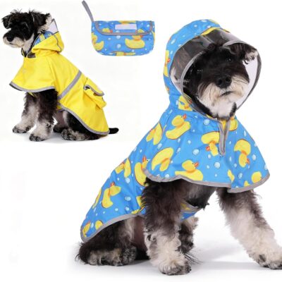 Dog Raincoat, Reversible Pet Rain Jacket Clear Hooded Double Layer with Easy Storage Pocket, Adjustable Waterproof&Windproof Reflective Puppy Poncho with Leash Hole for Large Medium Dogs, XL