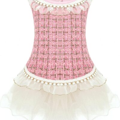 Luxury Pearl Dog Dresses, Lace Tulle Puppy Skirt for Small and Medium Girl Dogs Photography Christmas Halloween(Pink,Small)