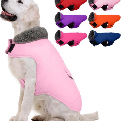 Warm Dog Snowsuit - Winter Dog Jacket, Reflective Windproof Fleece Vest with Leash Hole and Furry Collar