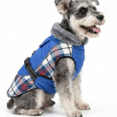 100% Waterproof Dog Coats Heavy-Duty Adjustable Dogs Jackets with Warm Fleece Lining for Medium Large Golden Retriever Winter Dogs Clothes, Blue, Small