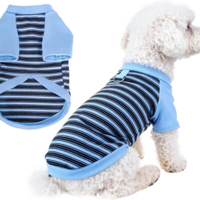 Dog Tshirt Striped Shirts for Dogs Clothes Stretchy Puppy T-Shirts with Metal Buckle for Small Medium Dog Boys Girls (Blue, X-Large)