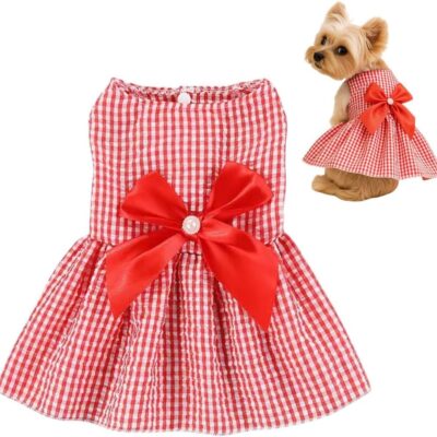 Dog Dress,1PC Dog Dresses with Cute Bowknot,Summer Dogs Clothes Pet Princess Dresses for Chihuahua Yorkies Puppies Cat Outfit