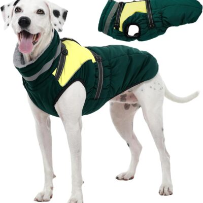 Dog Coat, 2 in 1 Dog Jacket with Harness Built in, Winter Waterproof Puppy Puffer Jacket Snowsuit for Small Medium Large Dogs, Cold Weather Reflective Pet Fleece Vest with Zipper