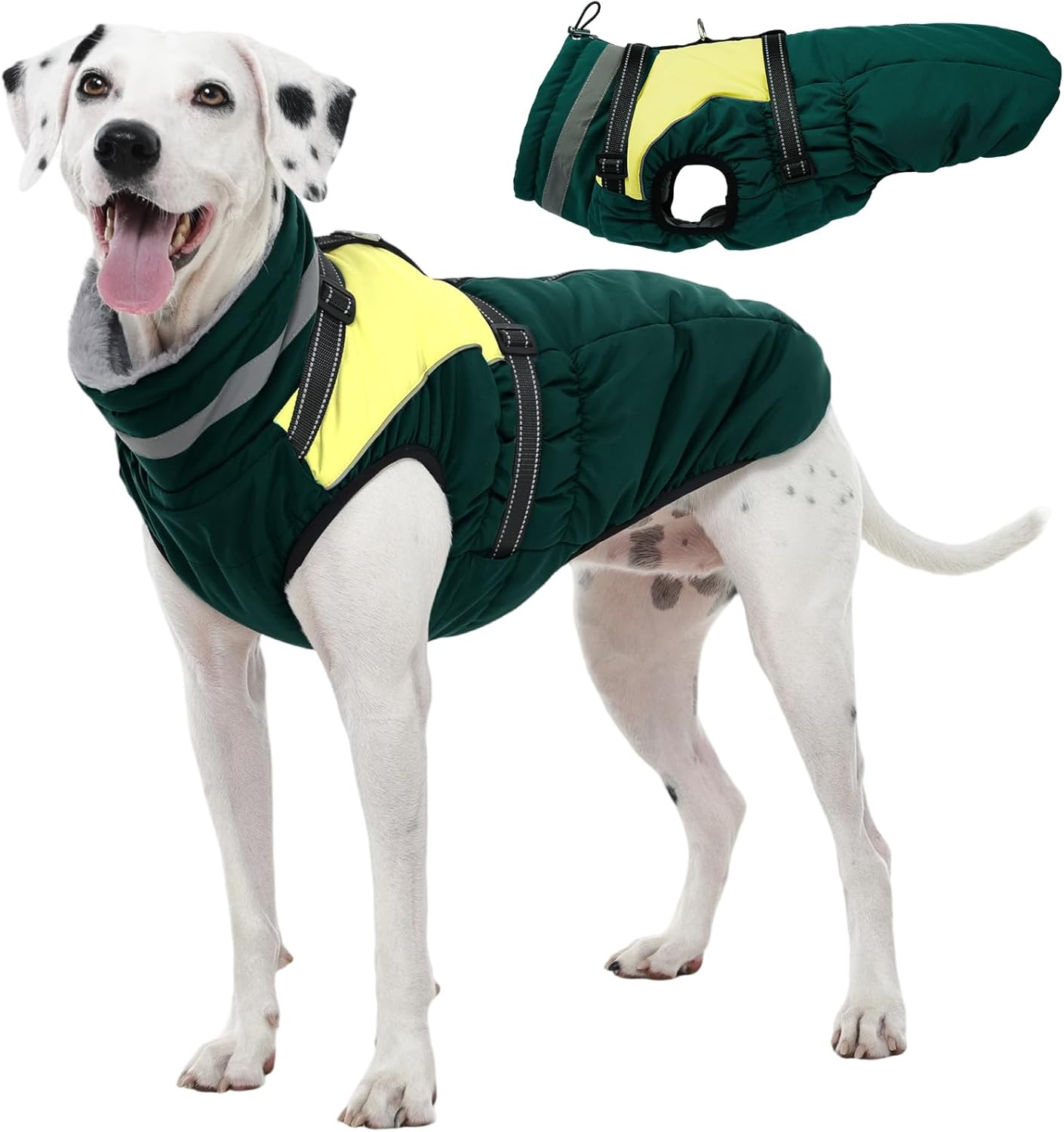 Dog Coat, 2 in 1 Dog Jacket with Harness Built in, Winter Waterproof Puppy Puffer Jacket Snowsuit for Small Medium Large Dogs, Cold Weather Reflective Pet Fleece Vest with Zipper