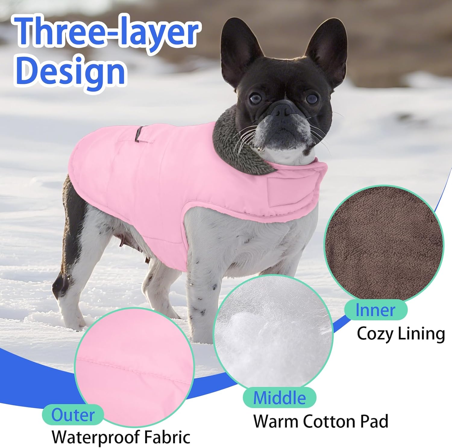 Warm Dog Snowsuit - Winter Dog Jacket, Reflective Windproof Fleece Vest with Leash Hole and Furry Collar - Image 2