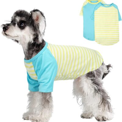 2 Pack Dog Shirts for Small Medium Large Dogs, Breathable Cotton Summer Dog Tshirts, Cute Puppy Sweatshirt Clothes with Funny Stripes,Pet T Shirts for Boys & Girls