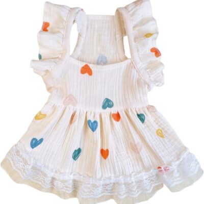 Cute Heart Pattern Dog Dress Ruffle Trim Princess Dress Cat Vest Dress Lace Trim Summer Dress Pet Clothes for Small Medium Cats Dogs Kitten Puppy Yellow S