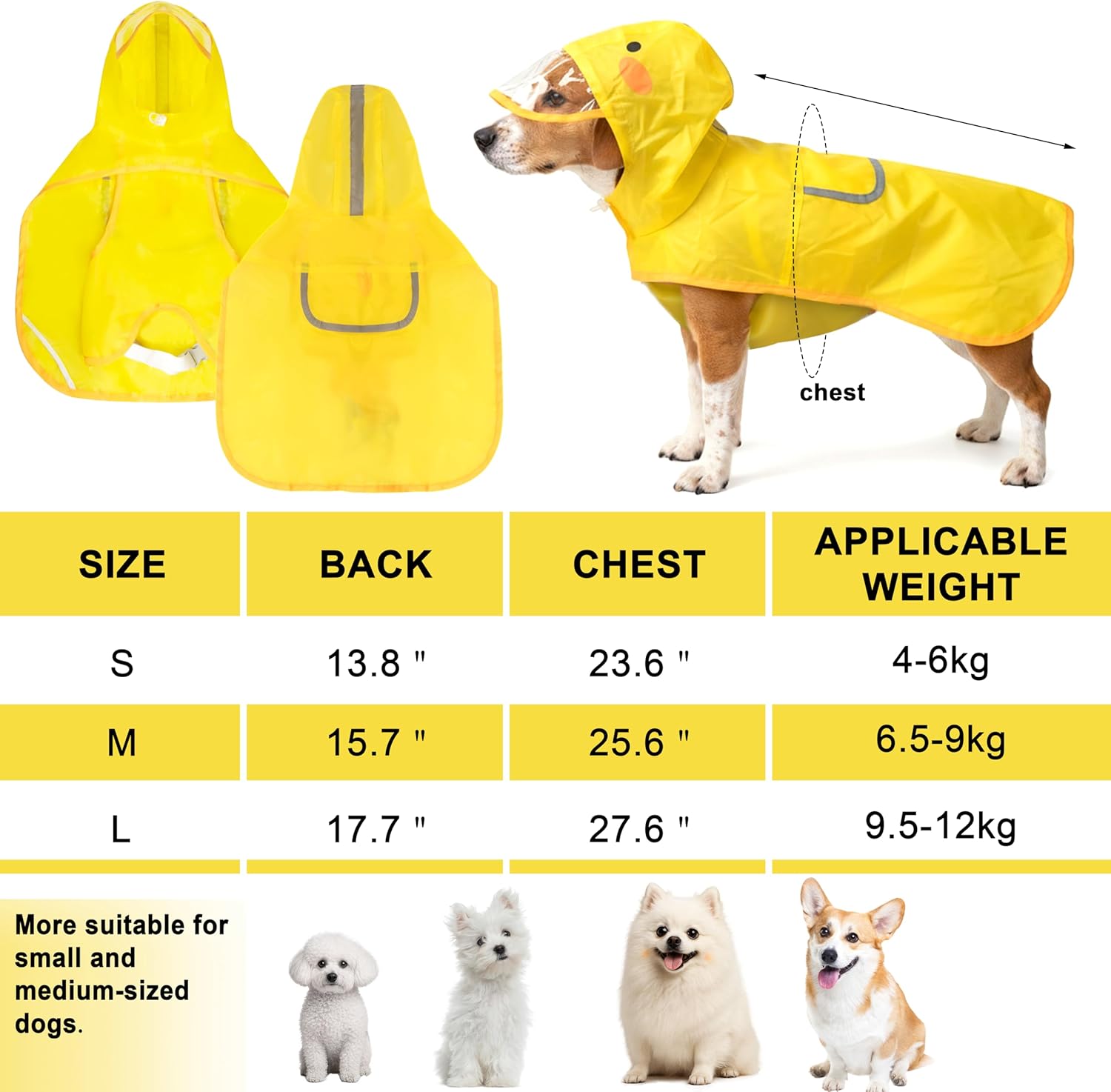 Dog Raincoat,Adjustable Waterproof Cloak Pet Hooded Raincoat Jacket,Cute Yellow Duck Poncho for Pet,M - Image 2
