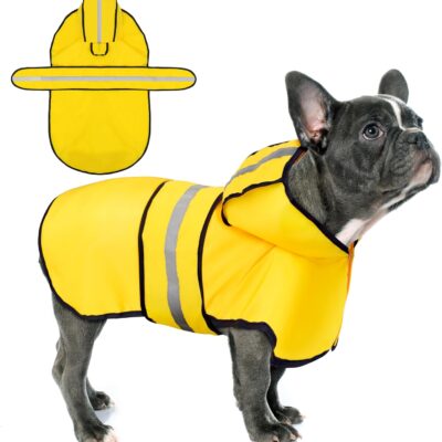Dog Raincoat: Hooded Slicker Poncho, Durable Waterproof Jacket with Reflective Stripes for Safety, Convenient Leash Hole, and Adjustable Fit, Perfect for Small, Medium, and Large Dogs Yellow L
