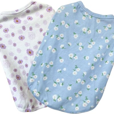 2PCS Summer Dog Cotton T Shirt Pet Tee Shirts Puppy Daisy Flower Prints Clothes Apparel for Small Dogs Cats