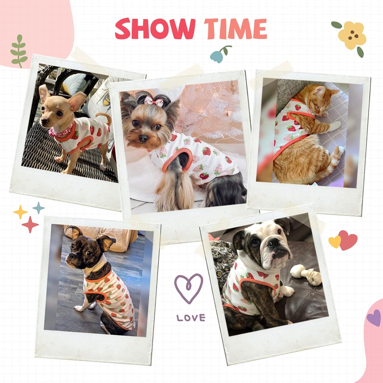 Small Dog Shirt Cute Puppy Cat T Shirts Clothes Soft Cotton Sleeveless Tee Shirts for Small Dogs Cats Doggy Vest Tee Shirt Chihuahua Yorkie Shih Tzu Pet Apparels(Red Strawberry,S) - Image 2