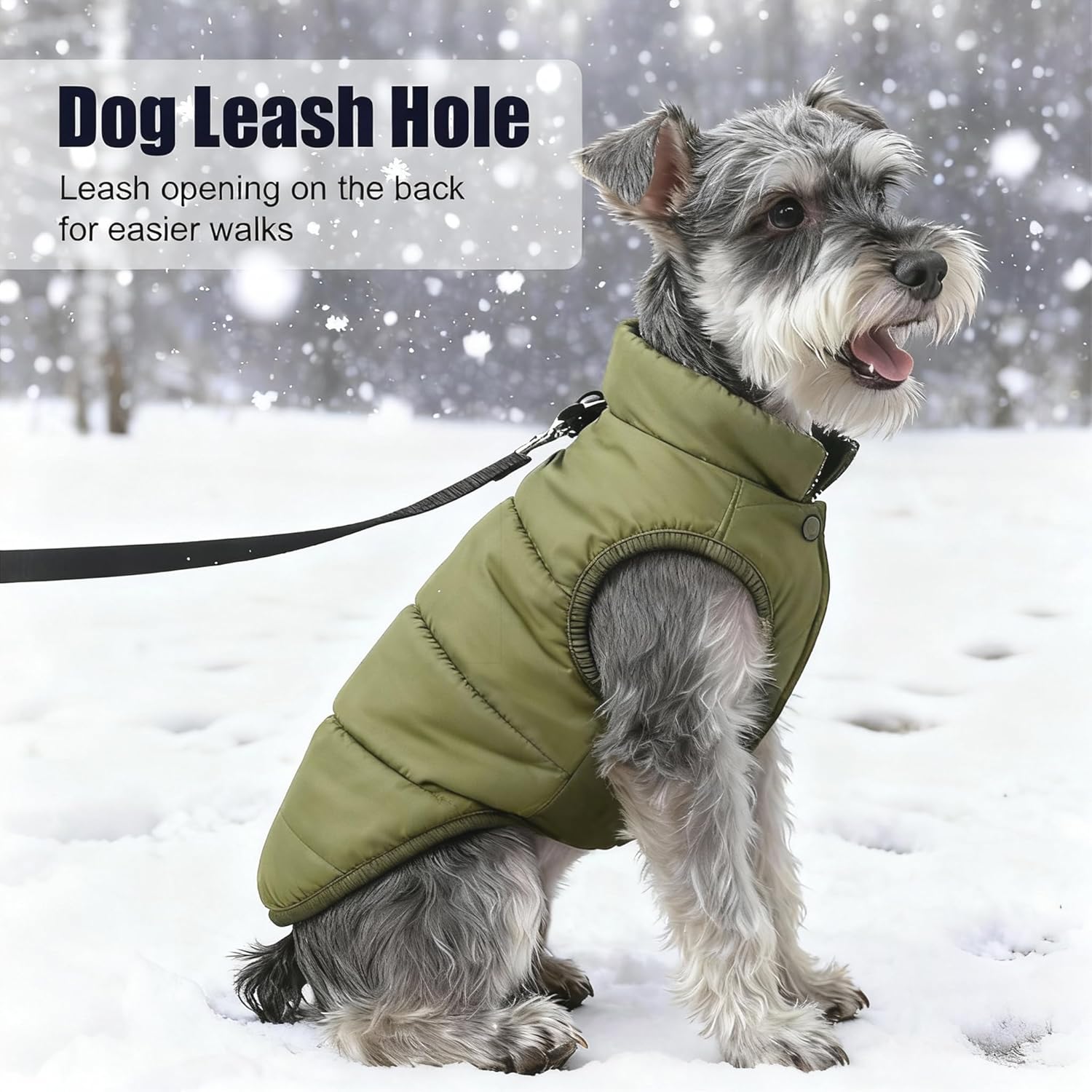 Dog Jacket Waterproof Fleece Dogs Vest Medium Dog Coats for Winter Cold Weather Warm Dogs Puffer Jacket Puppy Coat Green Pet Jackets Cat Coats M - Image 2