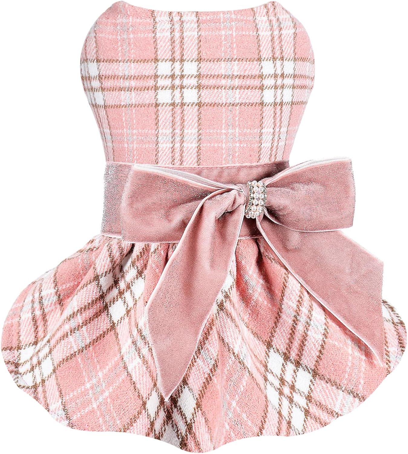 Dog Sweater Dresses for Small Dogs Girl Boy, Winter Spring Pink Dog Princess Plaid Dress, Pet Clothes Holiday Festival Puppy Outfits Apparel Wedding Birthday Dress, XXS, Pink Plaid, 1-3lb